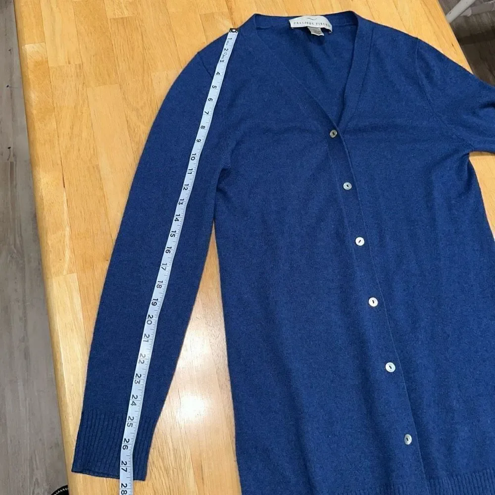 Precious Fibers Womens‎ S 100% Cashmere Navy Blue Longline Button Down Cardigan